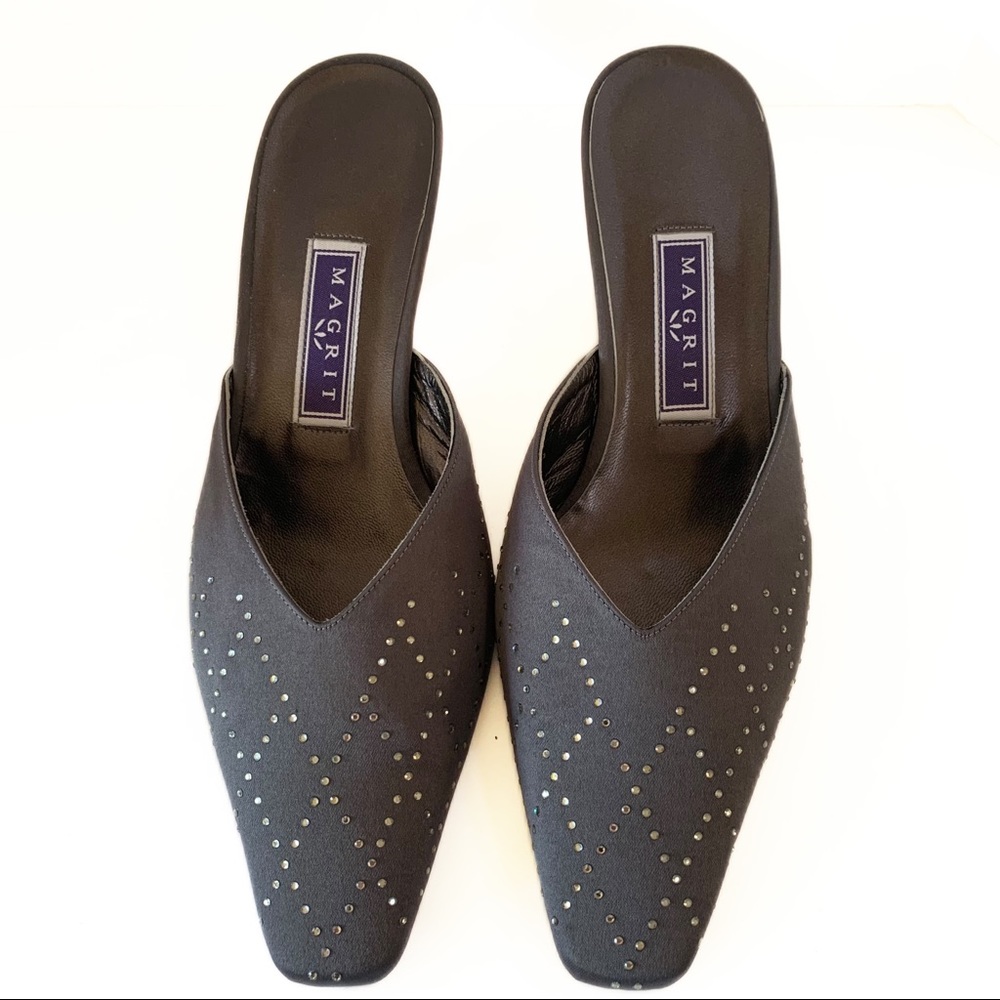 (4 for $20) MAGRIT Satin Gray Heeled Mules Sz 36.5